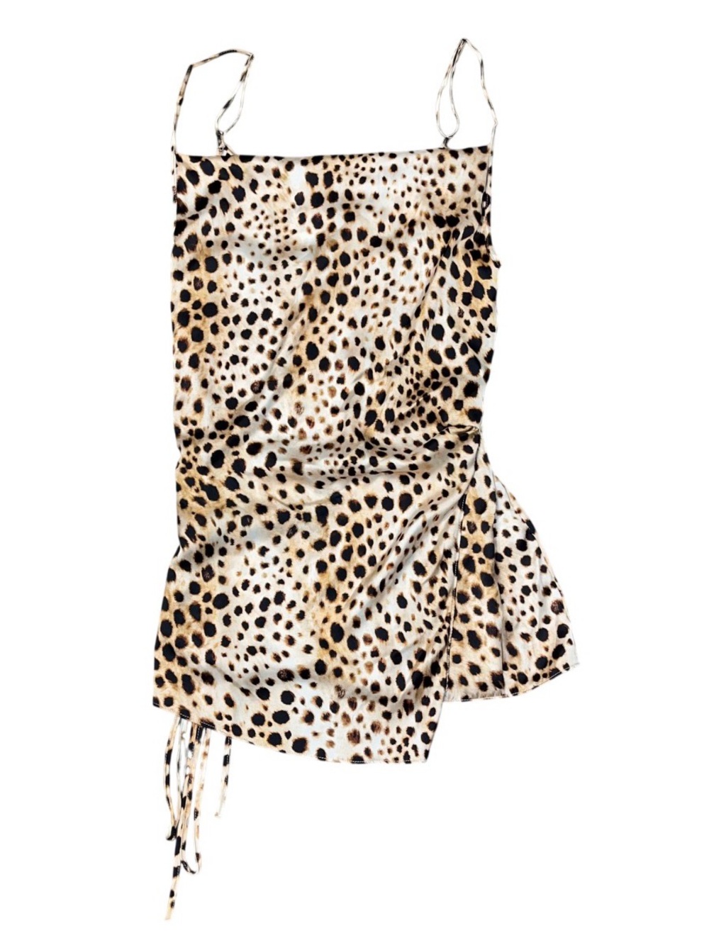 Zara Brown Tan Animal Print Long Satin Tank NWT XS Wrap Side Tie